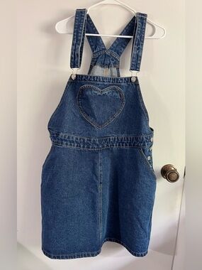 Shiny by Nature Blue Medium-Wash Denim Pinafore Overalls Mini-Midi Dress XL